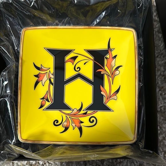 Yellow Square Decorative Plate with H Design